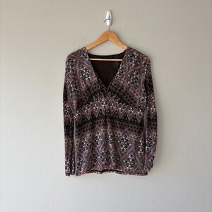 liz claiborne Axcess y2k v-neck sheer mesh long sleeve blouse